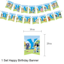 (1Set- Happy Birthday Banner) Bluey Theme Kids Birthday Party Supplies Decor Plate Tablecloth Banner Balloon