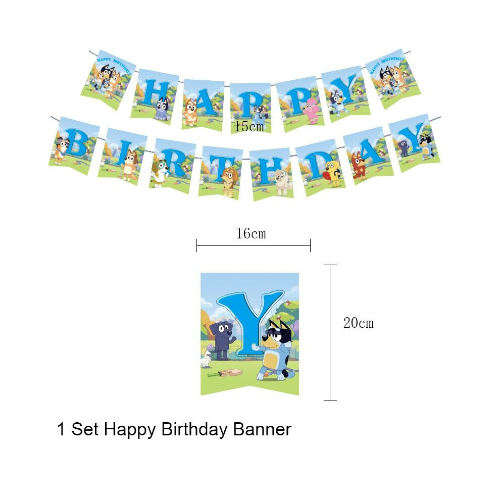 (1Set- Happy Birthday Banner) Bluey Theme Kids Birthday Party Supplies Decor Plate Tablecloth Banner Balloon