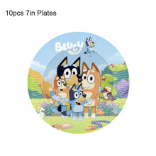 (10pcs-7in Plates) Bluey Theme Kids Birthday Party Supplies Decor Plate Tablecloth Banner Balloon