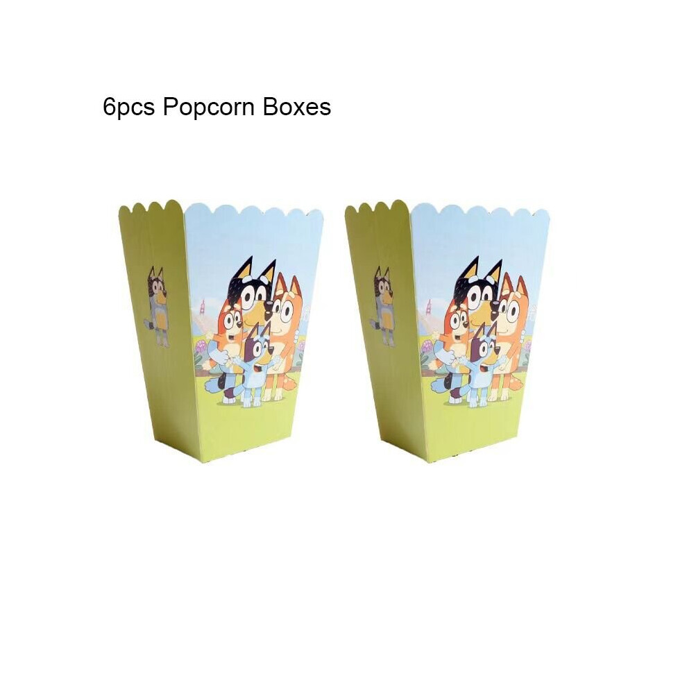 (6pcs-Popcorn Boxes) Bluey Theme Kids Birthday Party Supplies Decor Plate Tablecloth Banner Balloon