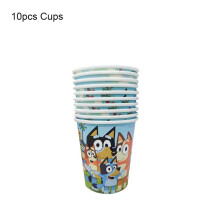 (10pcs-Cups) Bluey Theme Kids Birthday Party Supplies Decor Plate Tablecloth Banner Balloon