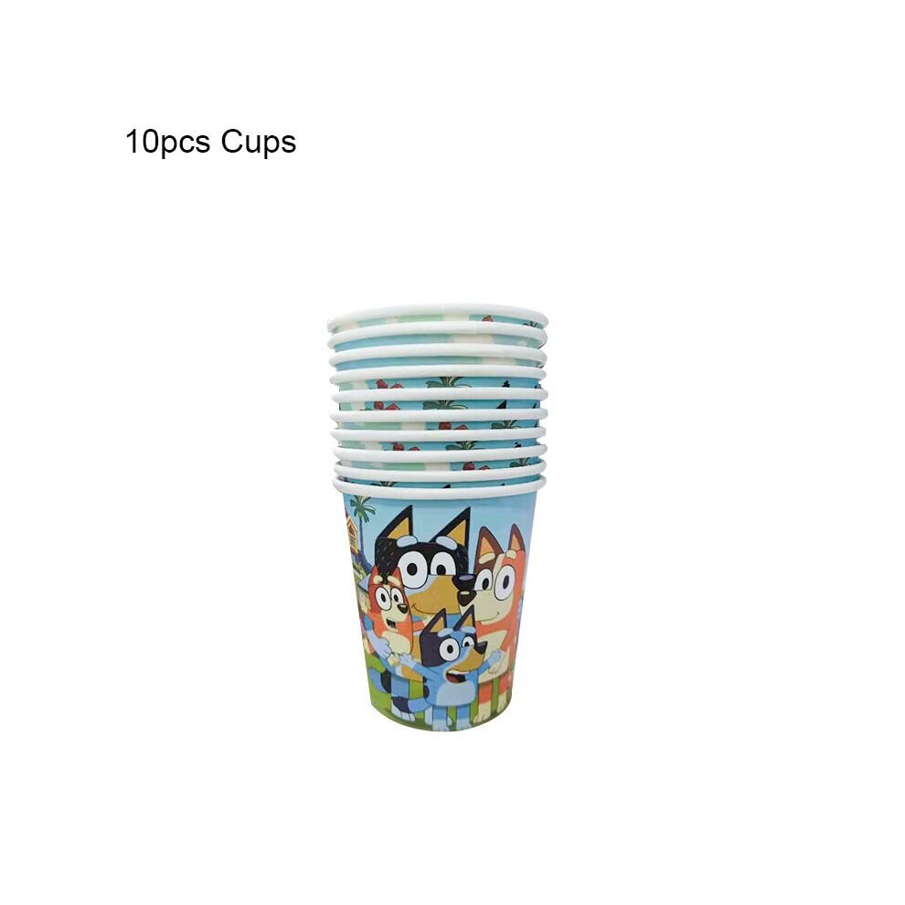 (10pcs-Cups) Bluey Theme Kids Birthday Party Supplies Decor Plate Tablecloth Banner Balloon