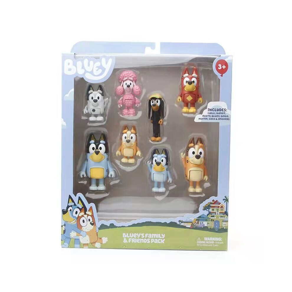 (With Box) 8Pcs Bluey Family And Friends Dog Pet Action Figures 3'' Model Toy Set Kids Gift