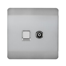 Trendi Artistic Modern Glossy Tactile TV Co-axial Socket + Telephone Socket Stainless Steel