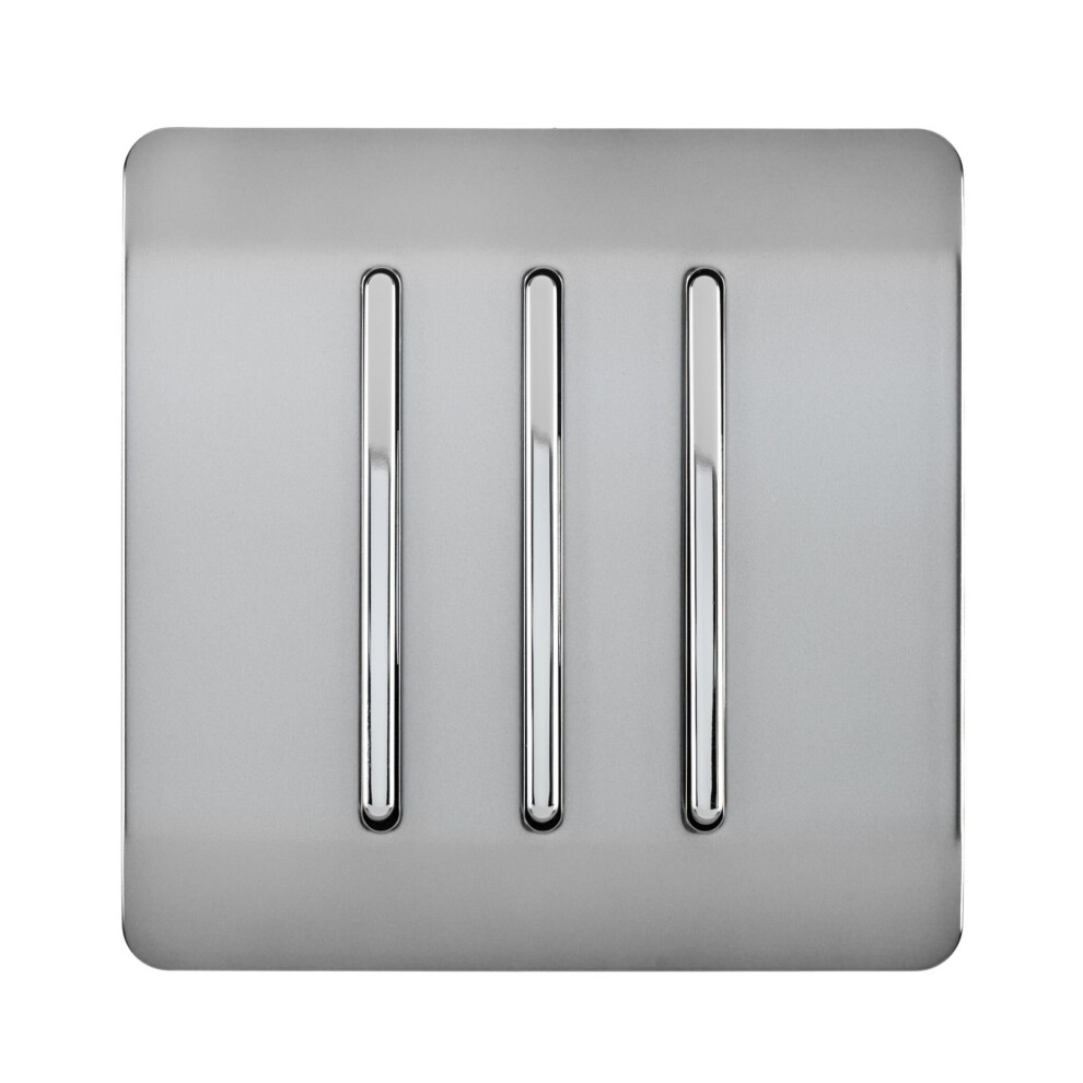 Trendi Switch Trendi Art-Ss6bs: 3-Gang 2-Way Stainless Steel Glossy Rocker Switch, 10A, Tactile, Screwless Faceplate Light