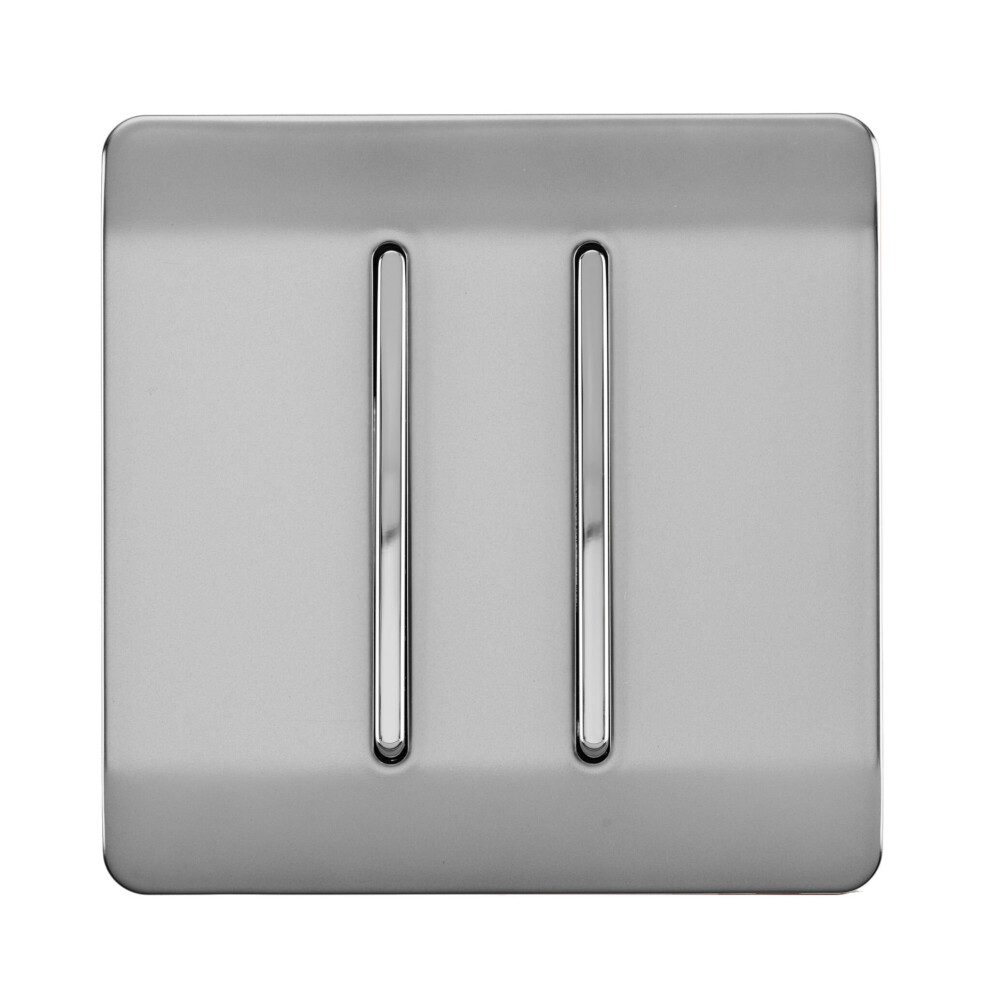 Trendi 2 Gang 3 Way Intermediate Artistic Modern Glossy 10 Amp Rocker Light Switch  Stainless Steel