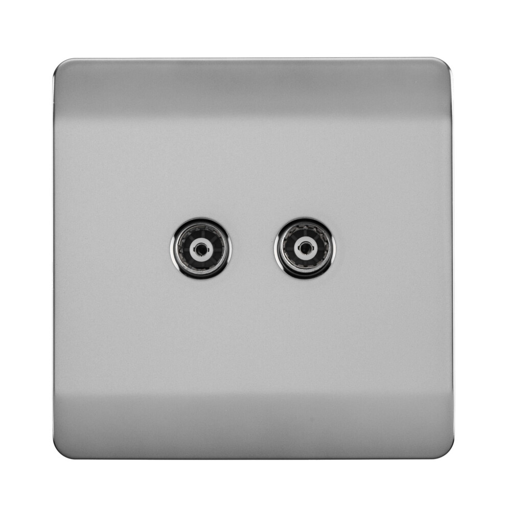 Trendi Artistic Modern Glossy Tactile 2 Gang TV Socket Stainless Steel