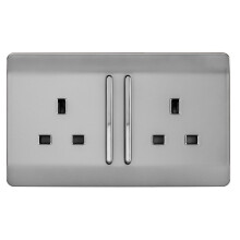 Trendi 2 Gang Artistic Modern Glossy 13 Amp Long Switched Tactile Plug Socket Stainless Steel