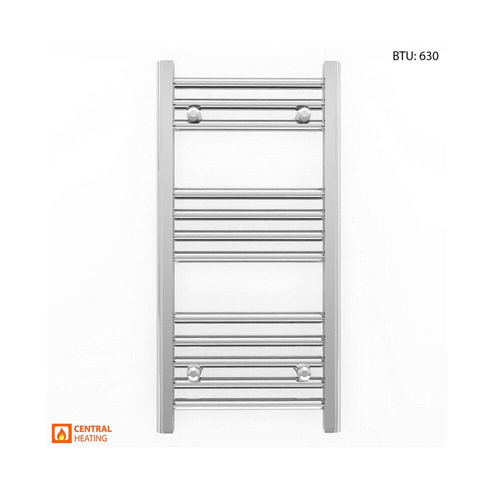 (350 x 700 (BTU:630), Chrome Straight Valves) 350mm Wide Chrome Towel Rail Radiator With Valves