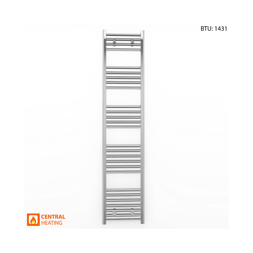 (350 x 1600 (BTU:1431), Chrome Straight Valves) 350mm Wide Chrome Towel Rail Radiator With Valves