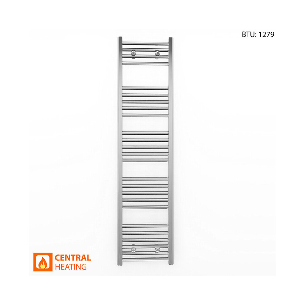 (350 x 1400 (BTU:1279), Chrome Straight Valves) 350mm Wide Chrome Towel Rail Radiator With Valves