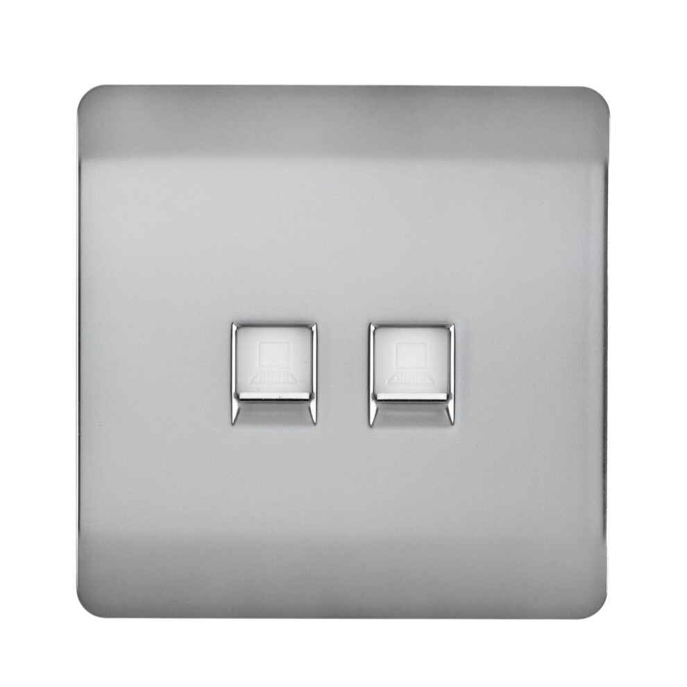 Trendi Switch Trendi Artistic Modern Glossy 2 Gang Tactile Rj45 Cat 5E & Cat 6 Pc Ethernet Socket Stainless Steel