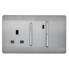 Trendi Artistic Modern Glossy 45 A Cooker Switch & Plug Socket Inc Neon Insert Stainless Steel