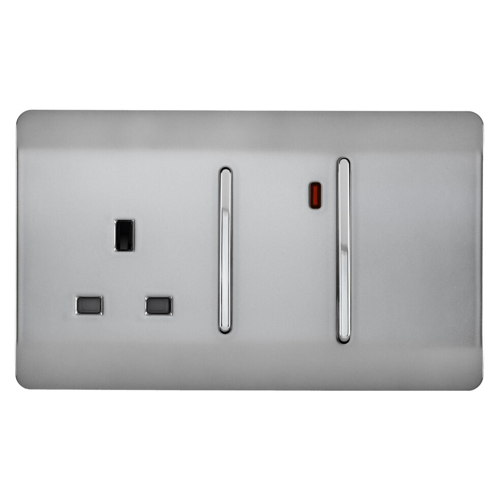 Trendi Switch Trendi Artistic Modern Glossy 45 A Cooker Switch & Plug Socket Inc Neon Insert Stainless Steel