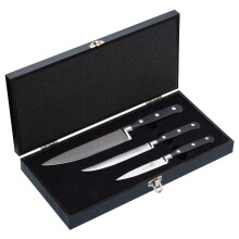 Damascus Steel 3-Piece Kitchen Knife Set in Black Wood Box - 9cm Paring, 12cm Utility, 15cm Chef