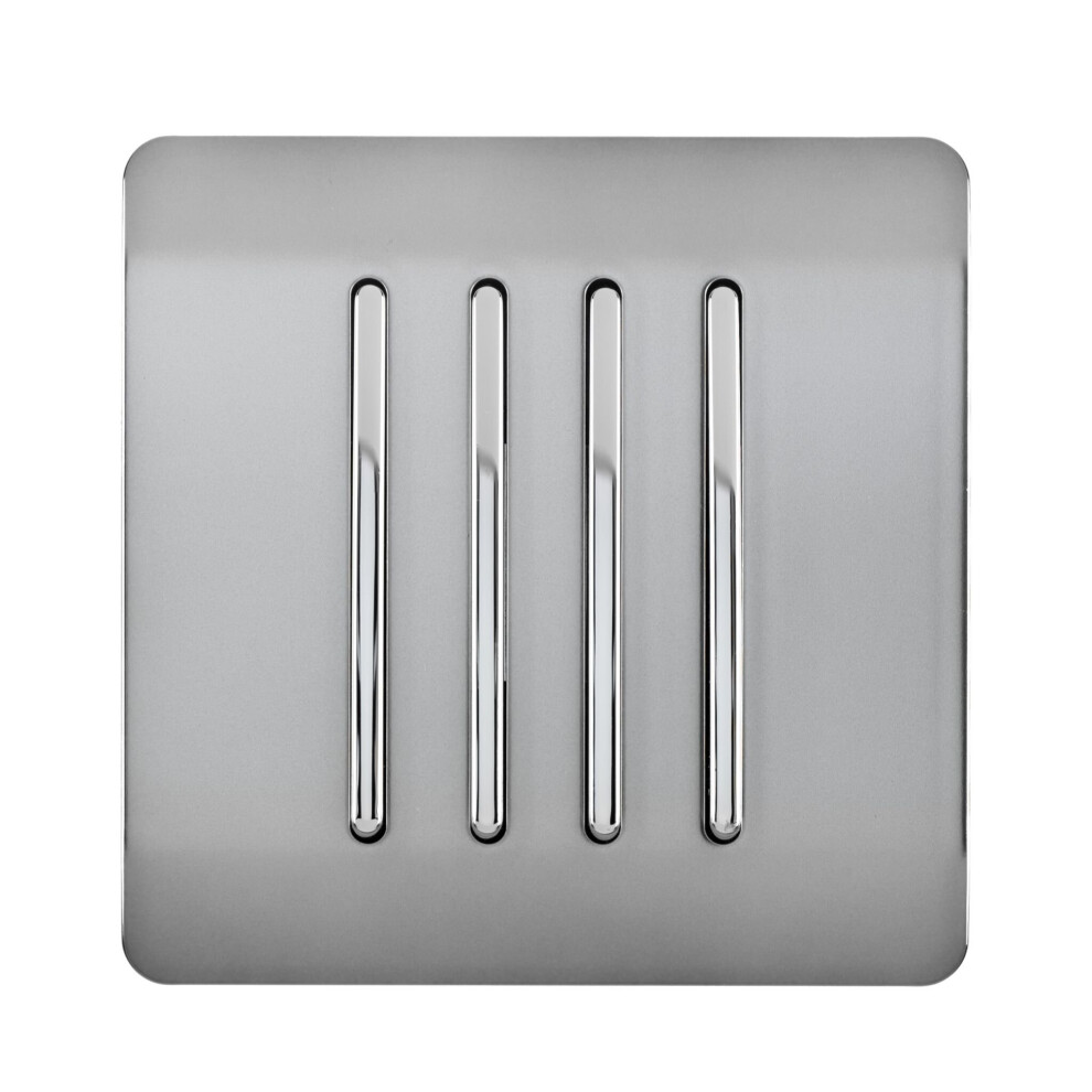 Trendi 4 Gang 2 Way Artistic Modern Glossy 10 Amp Rocker Tactile Light Switch Stainless Steel