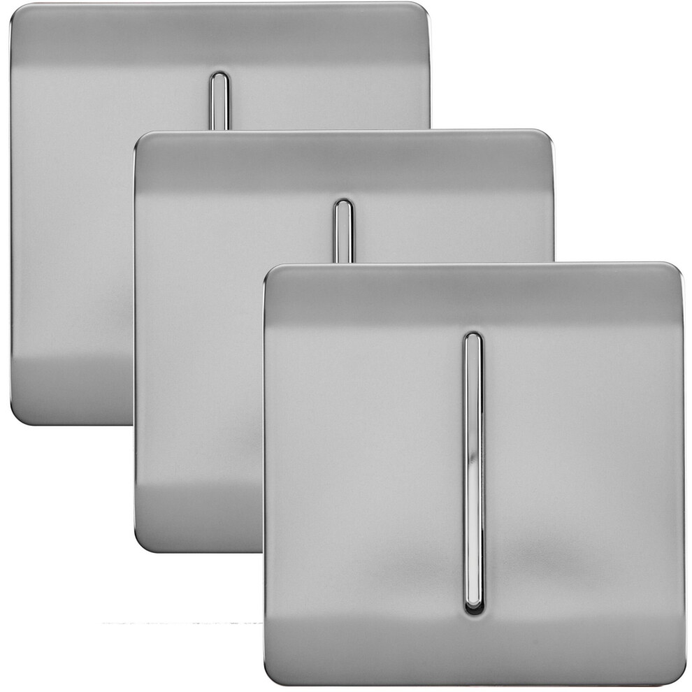 Trendi 1 Gang 2 Way 10 Amp Rocker Chrome Light Switch Glossy Stainless Steel (3 Pack)