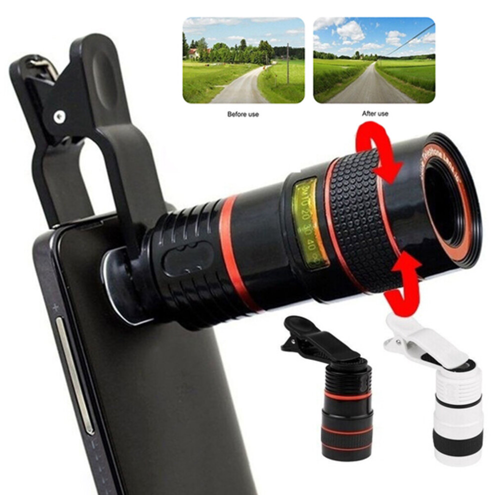 (White) Universal 12X High Clarity Zoom Telescope Phone Camera External Telephoto Lens With Clip White 9424349320062