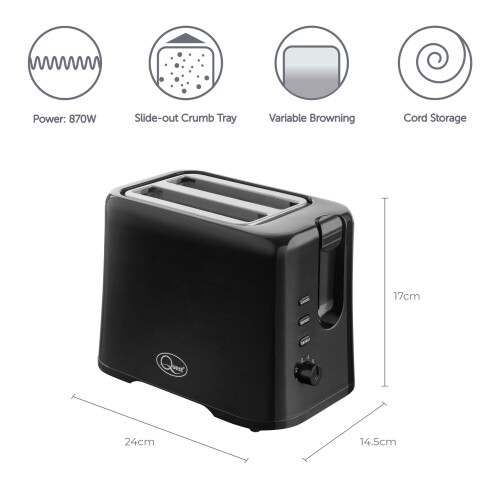 Quest Quest 34289 2 Slice Toaster with Variable Browning Control / Black 2