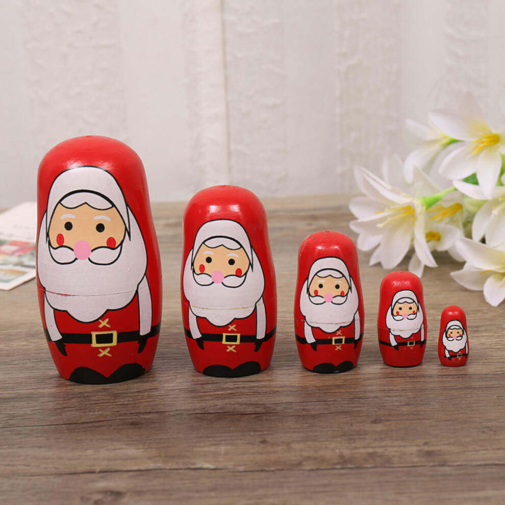 5Pcs Painted Nesting Doll Perfect Gifts Wood Santa Claus Pattern Stacking Doll Toy for Kids