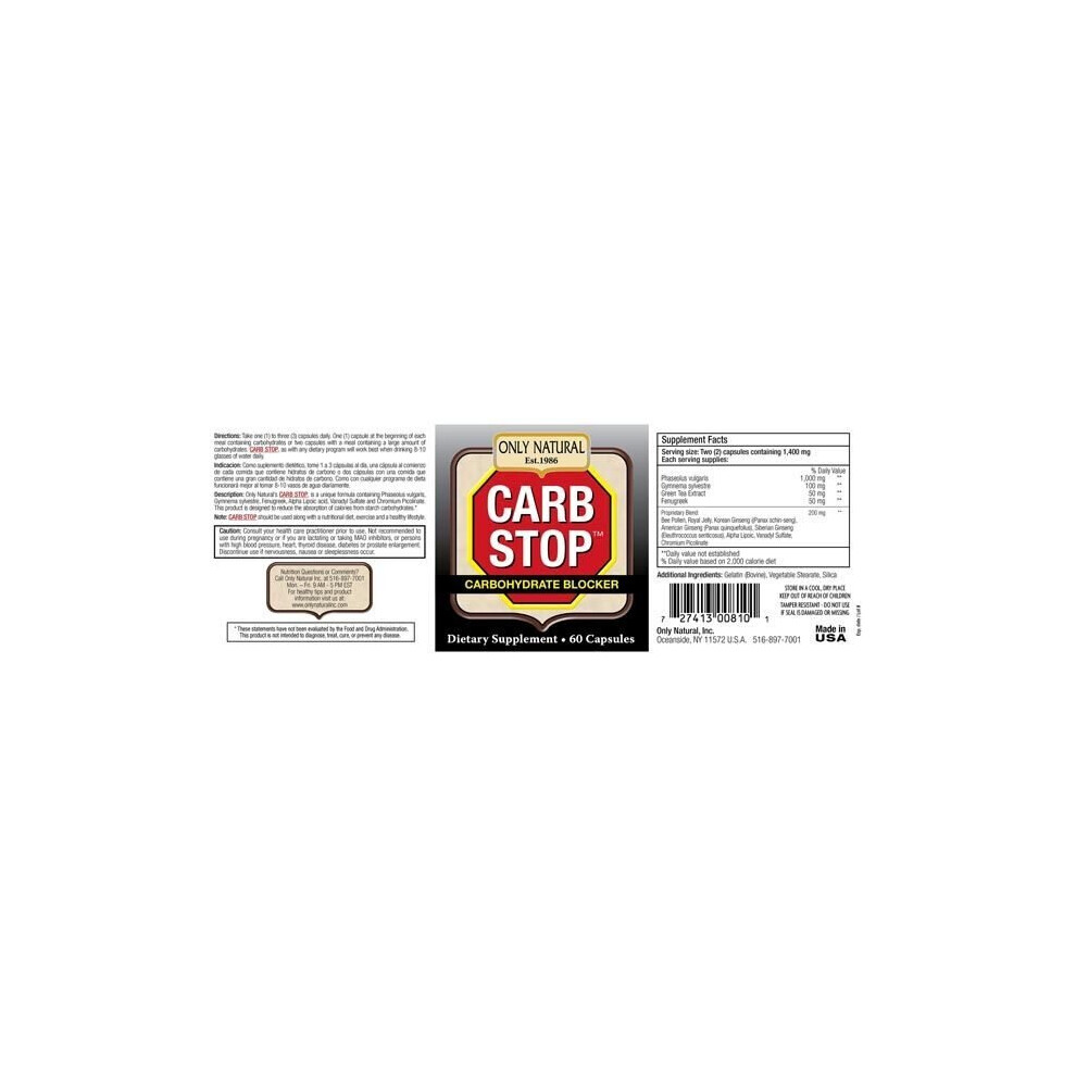 Only Natural Carb Stop 700 Mg 60 Capsules Dietary Supplement For Carbohydrate Metabolism Weight Management And Digestive Support