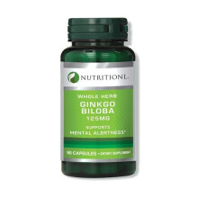 Nutritionl Ginkgo Biloba 125mg 90 Capsules Herbal Brain Supplement to Support Cognitive Function Memory Mental Clarity and Circulation