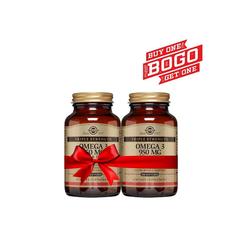 Solgar Triple Strength Omega-3,100 Softgels Supports Cardiovascular Joint &Skin Health Heart Healthy Supplement Bogo (1+1) 950mg