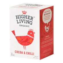Higher Living Cocoa & Chilli Tea 15 Tea Bags Organic Herbal Infusion with Cocoa and Spicy Chilli Blend for Warming Flavor and Daily Wellness
