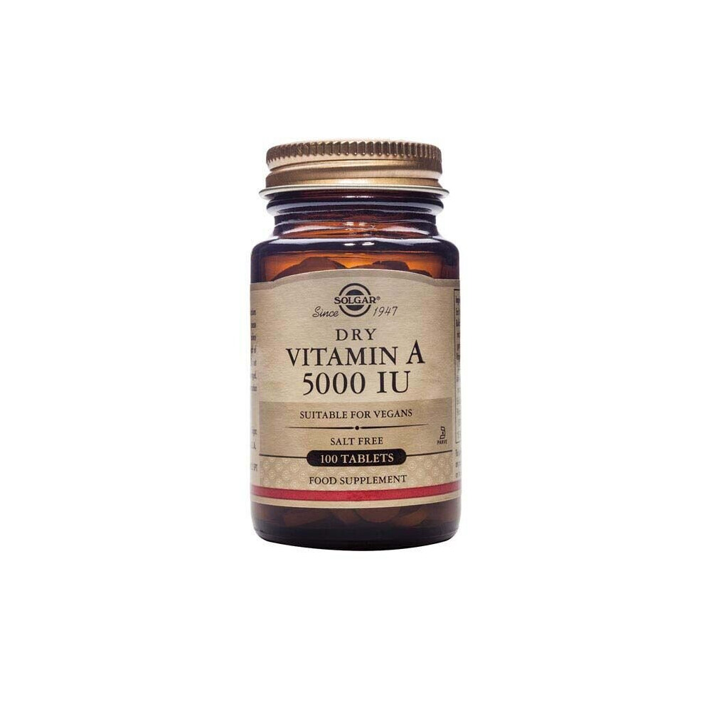 Solgar Dry Vitamin A Tablets  Essential Support for Vision and Immune Health 5000 IU 100's