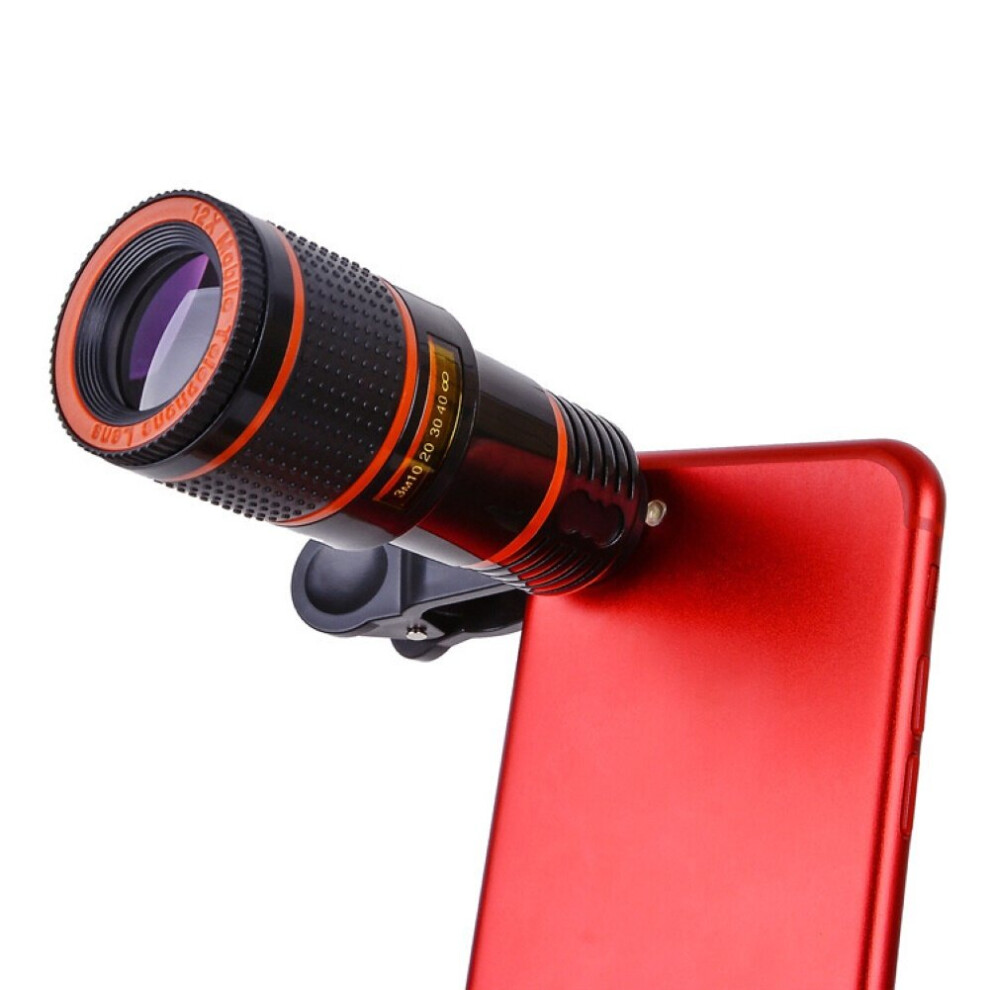 (, 12X*) Universal 12X Zoom High Clarity Telescope Telephoto Mobile Phone Camera Lens With Clip Black 9424349321199
