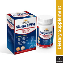 Sunshine Nutrition Mega MSM Capsules 90 Count Joint Support Supplement for Mobility Bone Health and Healthy Connective Tissue Support