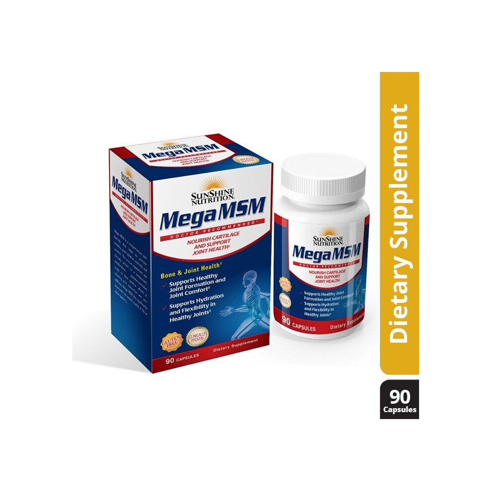 Sunshine Nutrition Mega Msm Capsules 90 Count Joint Support Supplement For Mobility Bone Health And Healthy Connective Tissue Support