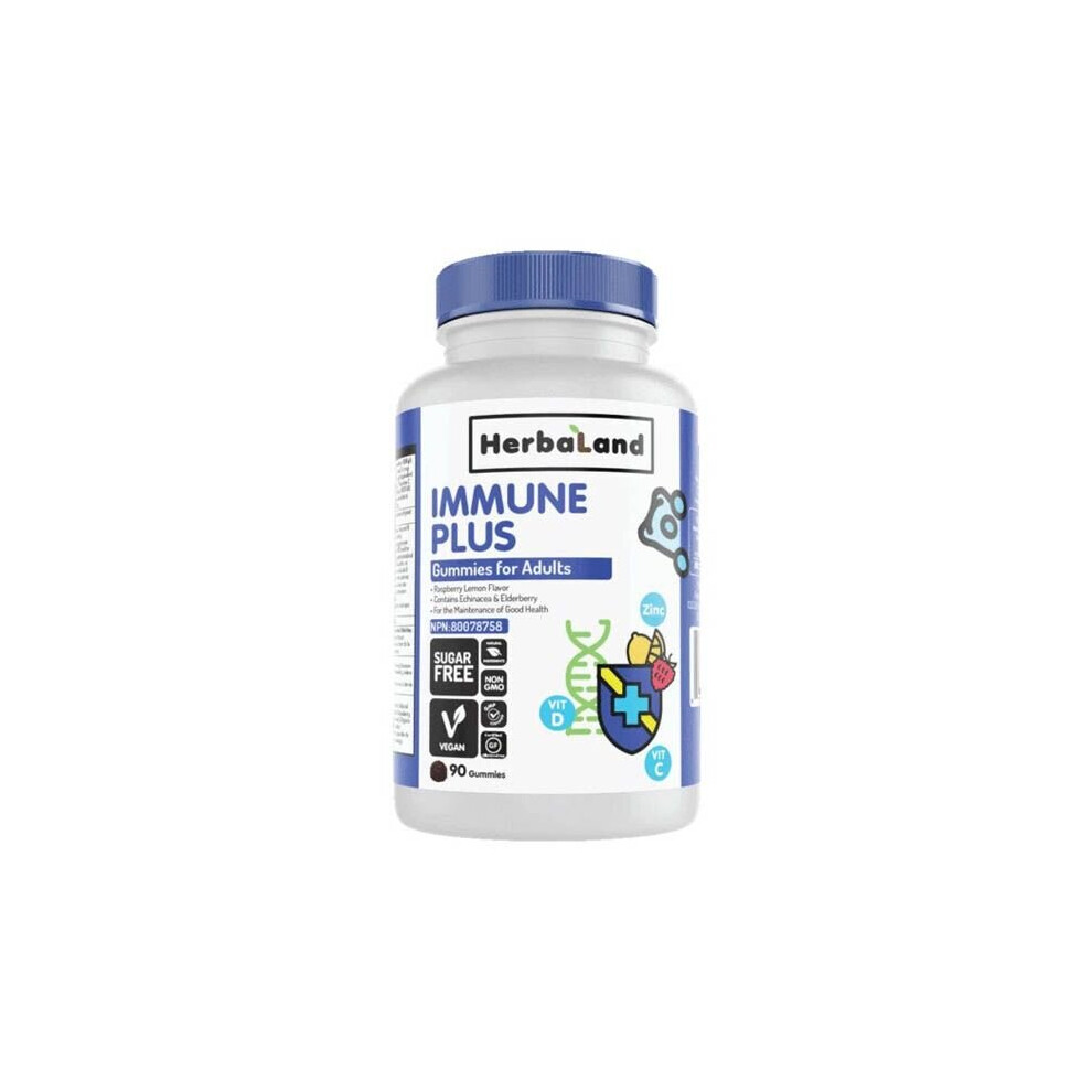 Herbaland Immune Plus For Adults 90 Gummies Natural Plant Based Immune Support With Echinacea Elderberry Vitamin C And Zinc
