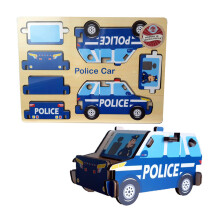 Wooden Puzzle Police Car Jigsaw 3D Toddler Kids Vehicle Toy