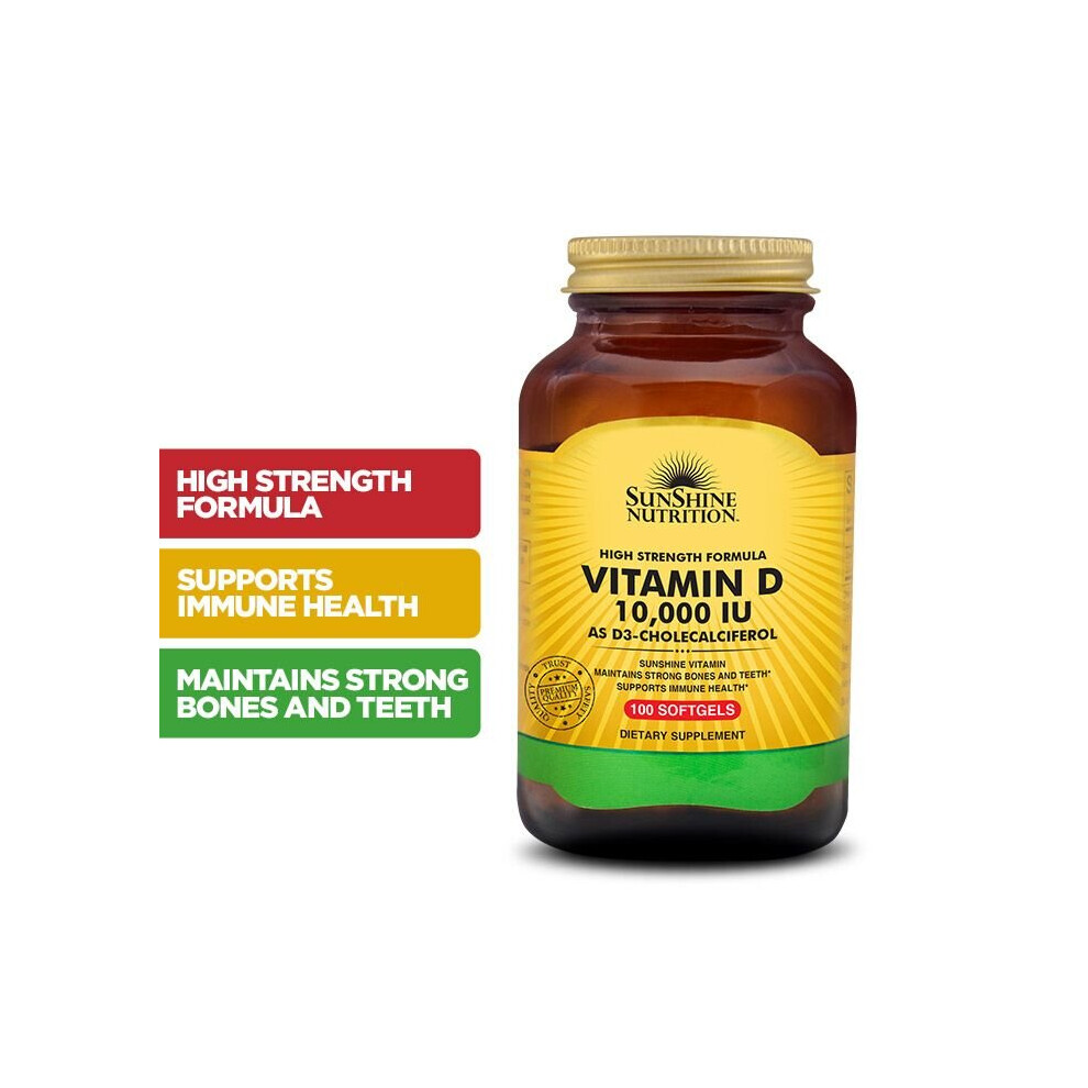 Sunshine Nutrition Vitamin D 10000 Iu Softgels 100'S Potency Vitamin D3 Supplement