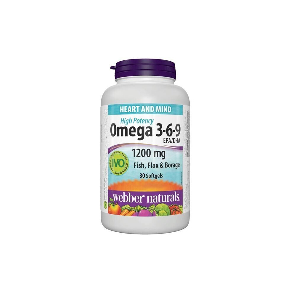 Webber Naturals Omega 3 6 9 Softgels 30 Count Essential Fatty Acids Supplement For Heart Brain Skin And Joint Health Support
