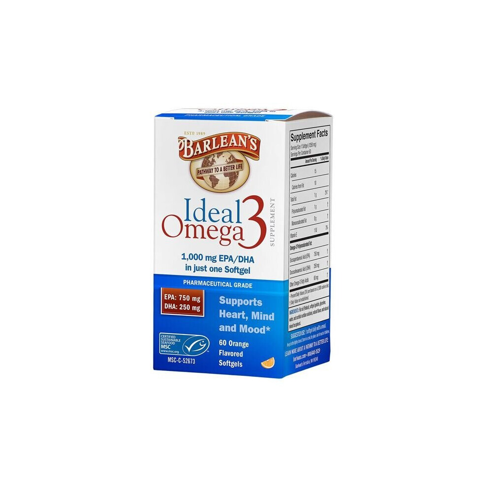 Barleans Ideal Omega 3 Capsules 60 Count Fish Oil Supplement For Heart, Brain & Joint Support