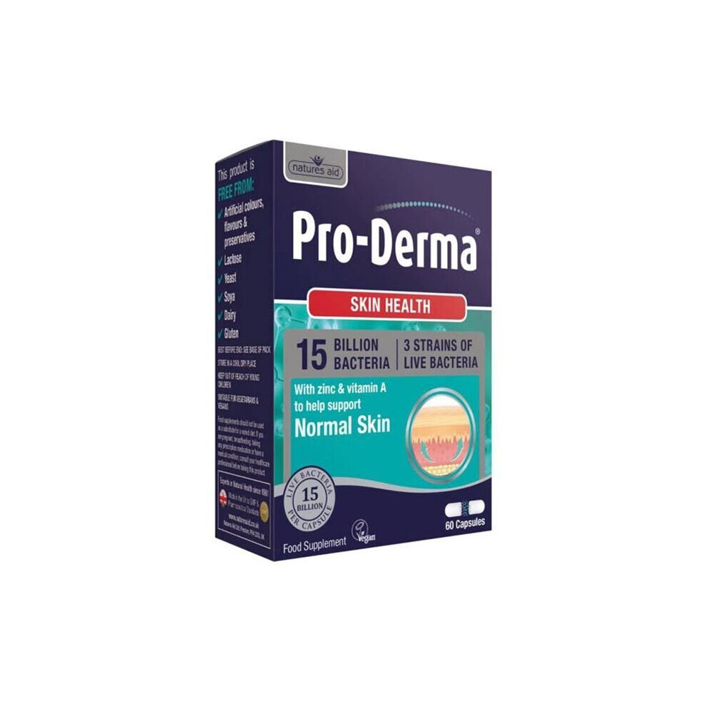 Natures Aid Pro Derma 15 Billion 60 Capsules Daily Microbiome Support With Specific Good Bacteria For Healthy Skin And Digestion