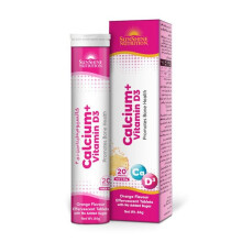 Sunshine Nutrition Calcium + Vitamin D3 Effervescent 20 Tablets Bone Health Support