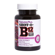 Natures Plus Shot O B12 5000 mcg 30 Lozenges High Potency Vitamin B12 for Energy Production Brain Function and Daily Wellness Support