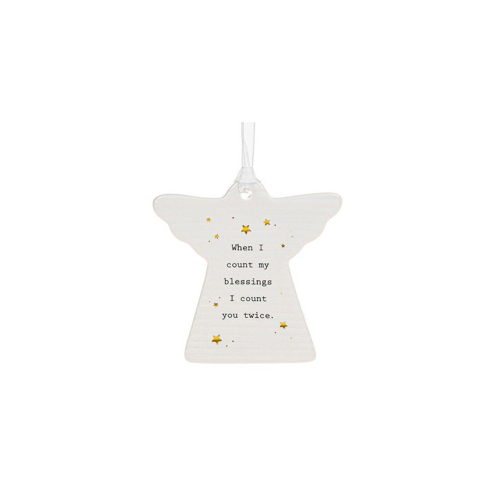 Thoughtful Words I Count My Blessings Twice Ceramic Angel Shaped Plaque Gift Idea