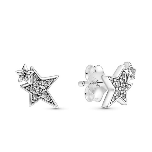 Pandora Sparkling Asymmetric Star Stud Earrings 290012C01 - Sterling Silver & Cubic Zirconia, Moments Collection