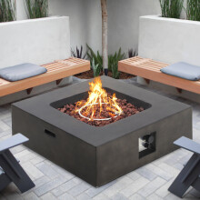Square Gas Fire Pit Garden Patio Propane Firepit Heater W/Gas Regulator & Hose