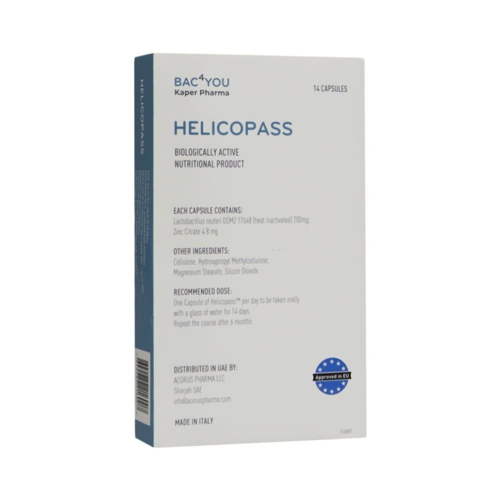 Helicopass 20 mg Capsules  Digestive Improves Gut Health Supplement 14's
