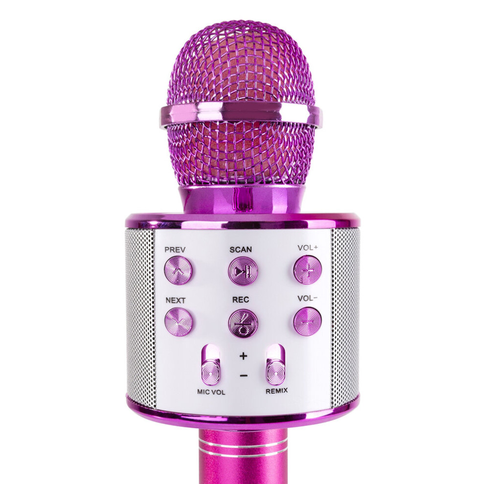 MAX KM15P Pink Karaoke Microphone with Lights and Built In