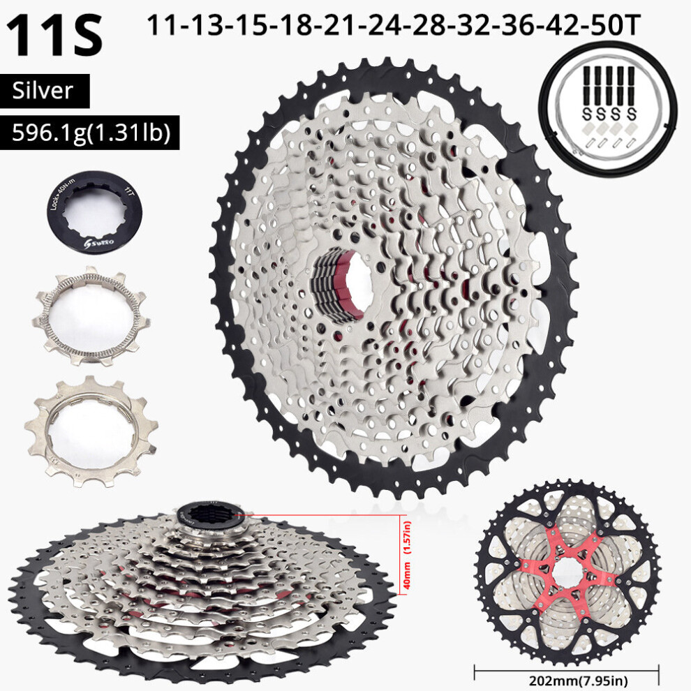 (11-50T 11 Speed Silver Black) 11/12 Speed Compatible Shimano / SRAM MTB Cassette