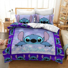 (Purple Stitch, EU-Single(2pcs):135×200cm) Lilo & Stitch Bedding Set Kids 3D Stitch Duvet Cover Pillowcase Bed Set Gift