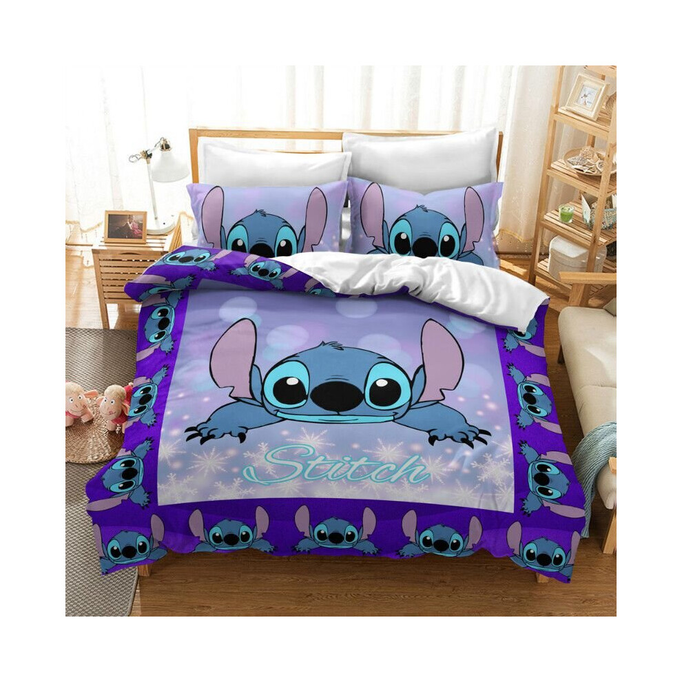 (Purple Stitch, EU-Single(2pcs):135×200cm) Lilo & Stitch Bedding Set Kids 3D Stitch Duvet Cover Pillowcase Bed Set Gift
