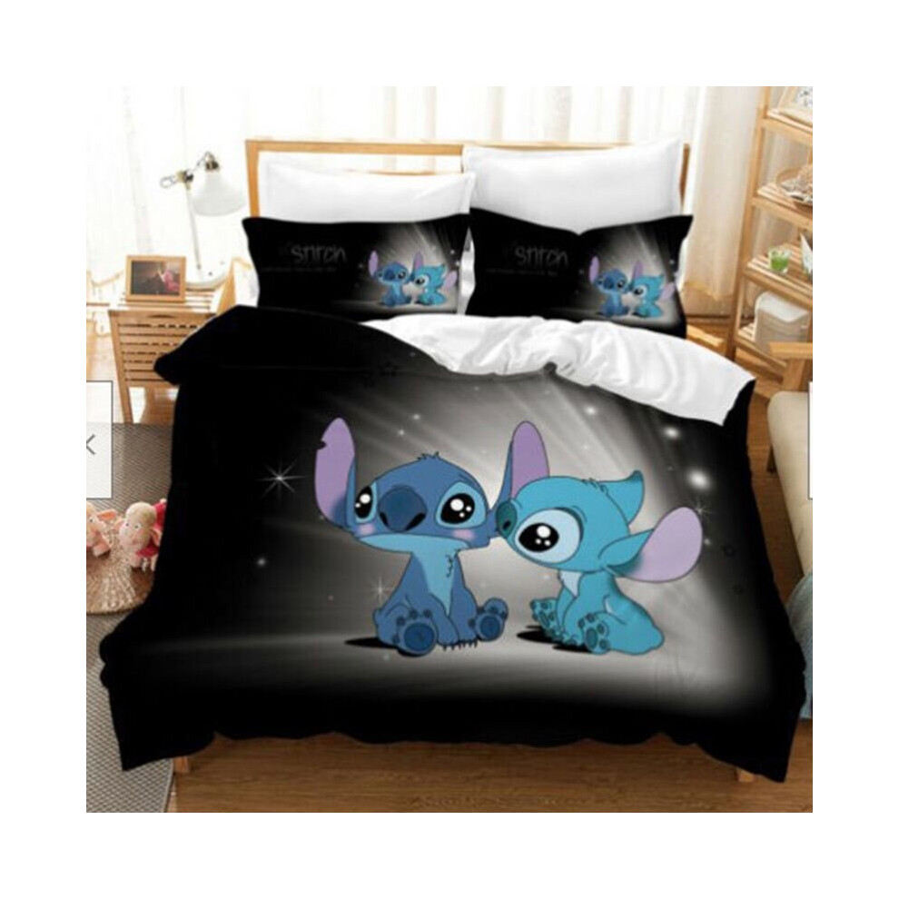 (Kiss, EU-Single(2pcs):135×200cm) Lilo & Stitch Bedding Set Kids 3D Stitch Duvet Cover Pillowcase Bed Set Gift