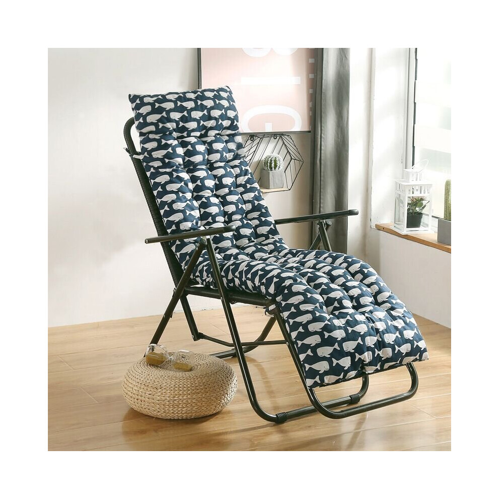 (Blue Whale, 155*48*8cm/61*19*3in) High Back Chair Cushion Nordic Print Lounger Chair Mat Thicken Pad Patio Garden
